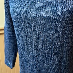 NWOT Chaps Classics Sparkly Navy Blue Boatneck Top - Petite Small